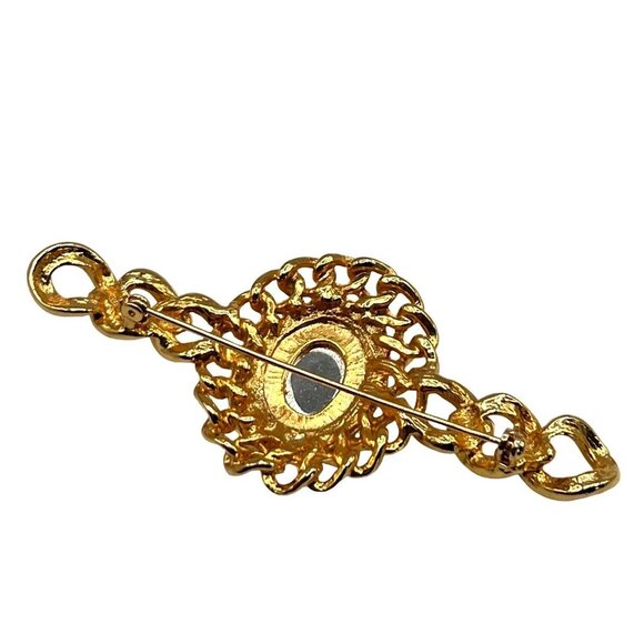 Vintage Gold-Tone & Blue Glass Jewel Chain Broach - 3 1/4 Inches Of Pure Glamour - Picture 7 of 7